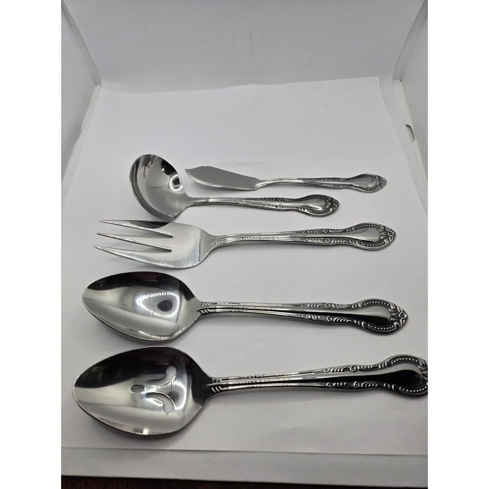 Columbia Beaded Handle Stainless Steel Flatware Serving Set 5 pcs.